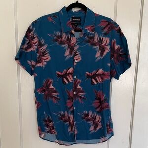 Bonobos Men's Blue and Pink Leaf Print Tropical Shirt